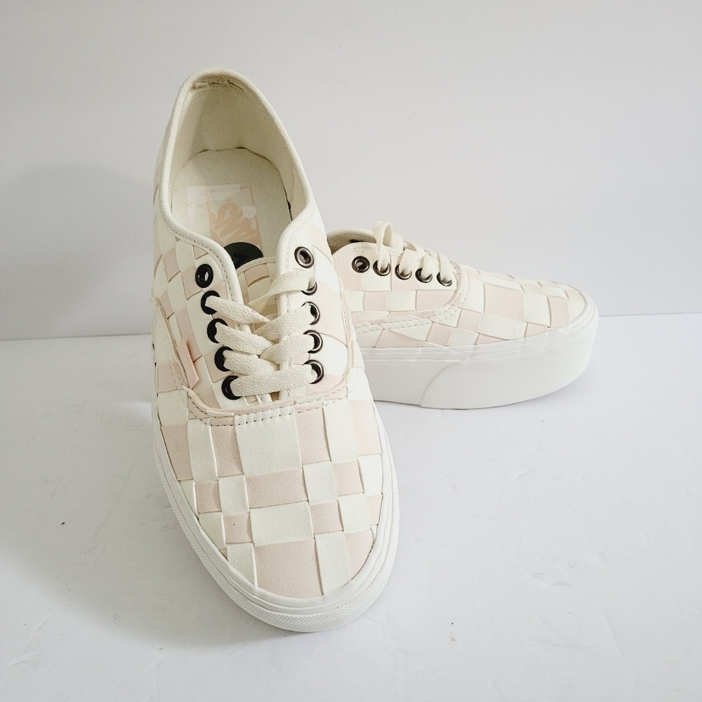 New Vans Woven Check Authentic Stackform Skate Shoes White/Pink Size 7 Us